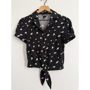 Hot Topic - Alien Space Cropped Button Down with Tie Size Medium